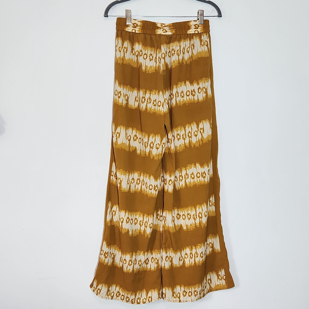 H&M Pull-on Mustard Gold Boho Wide Leg Pants Size 8 Casual Yellow Pants - Picture 4 of 7